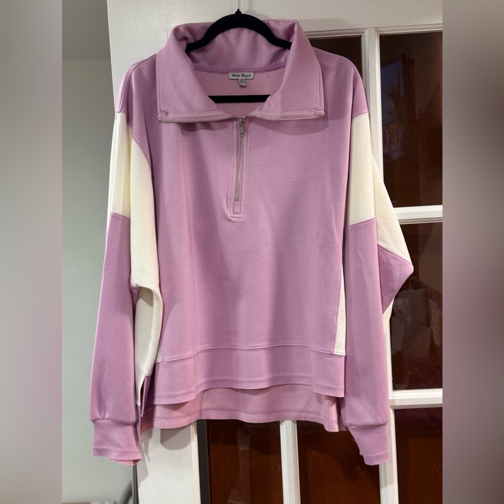 White Birch Lavender and Cream Scuba Feel 1/4 Zip Top